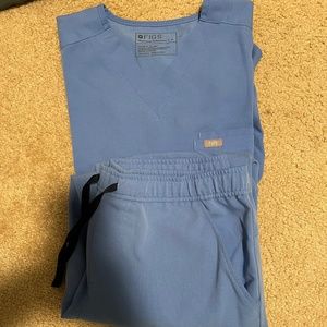 Figs Men's Scrubs (Matching Shirt and Pants), Medium, Ceil Blue
